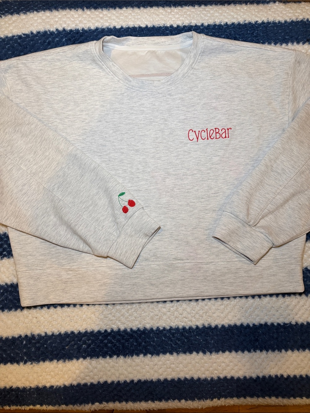 Cyclebar Heather Gray Sweatshirt Embroidered with Cherry Accent